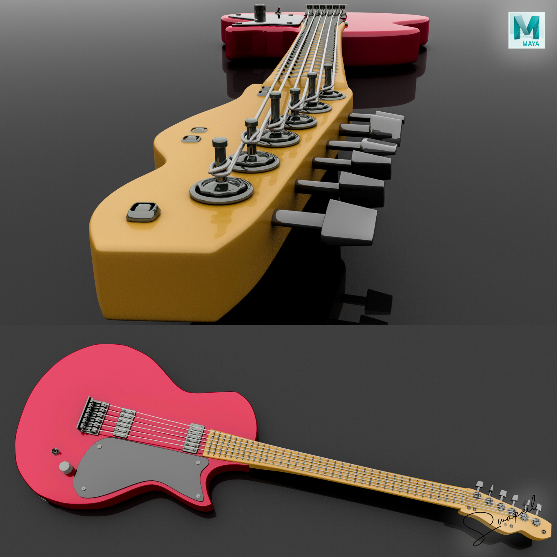 ArtStation Guitar 3d Modeling