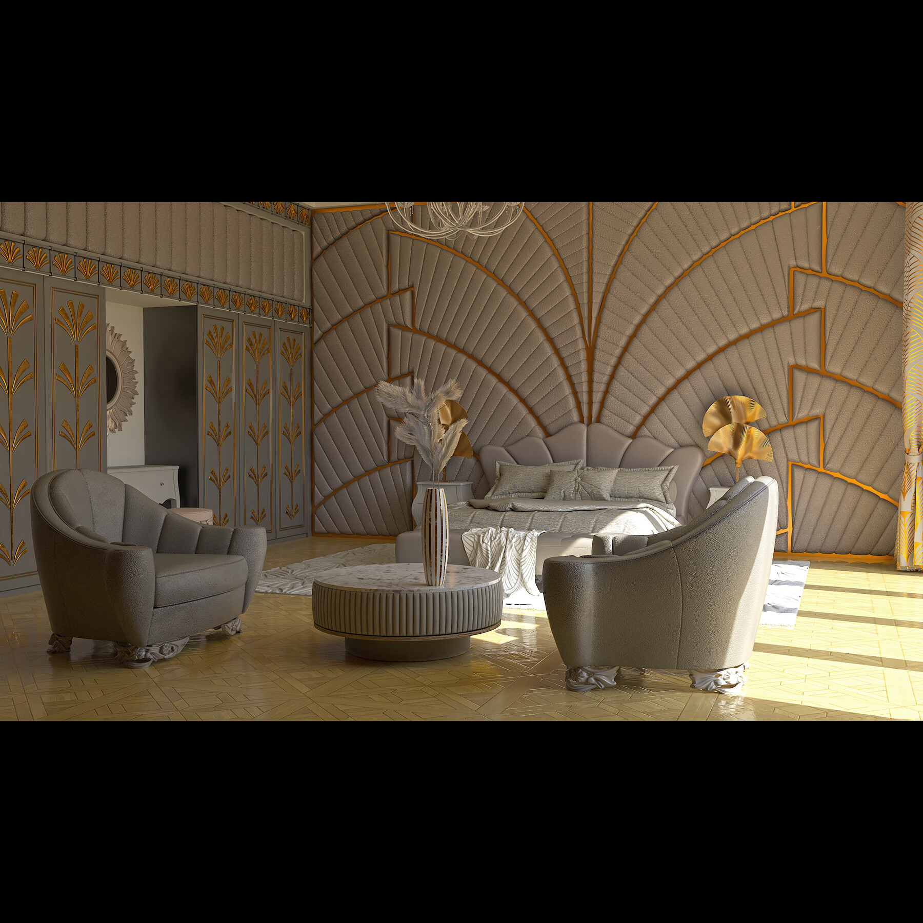 ArtStation Art deco bed room day look (gray color)