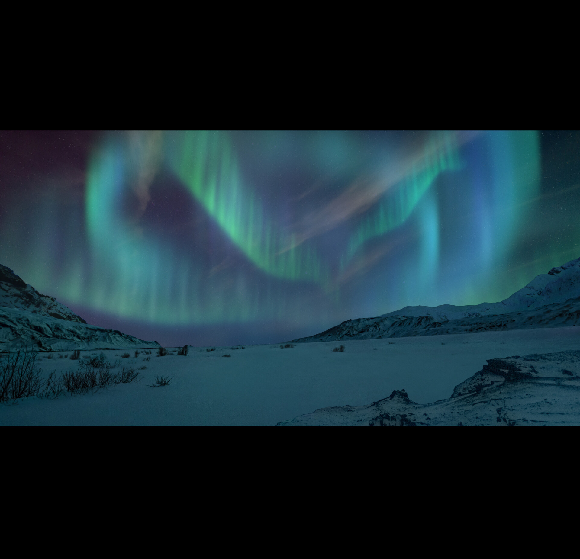 I worked in nuke to create the aurora sky, and I used Photoshop for the gro...