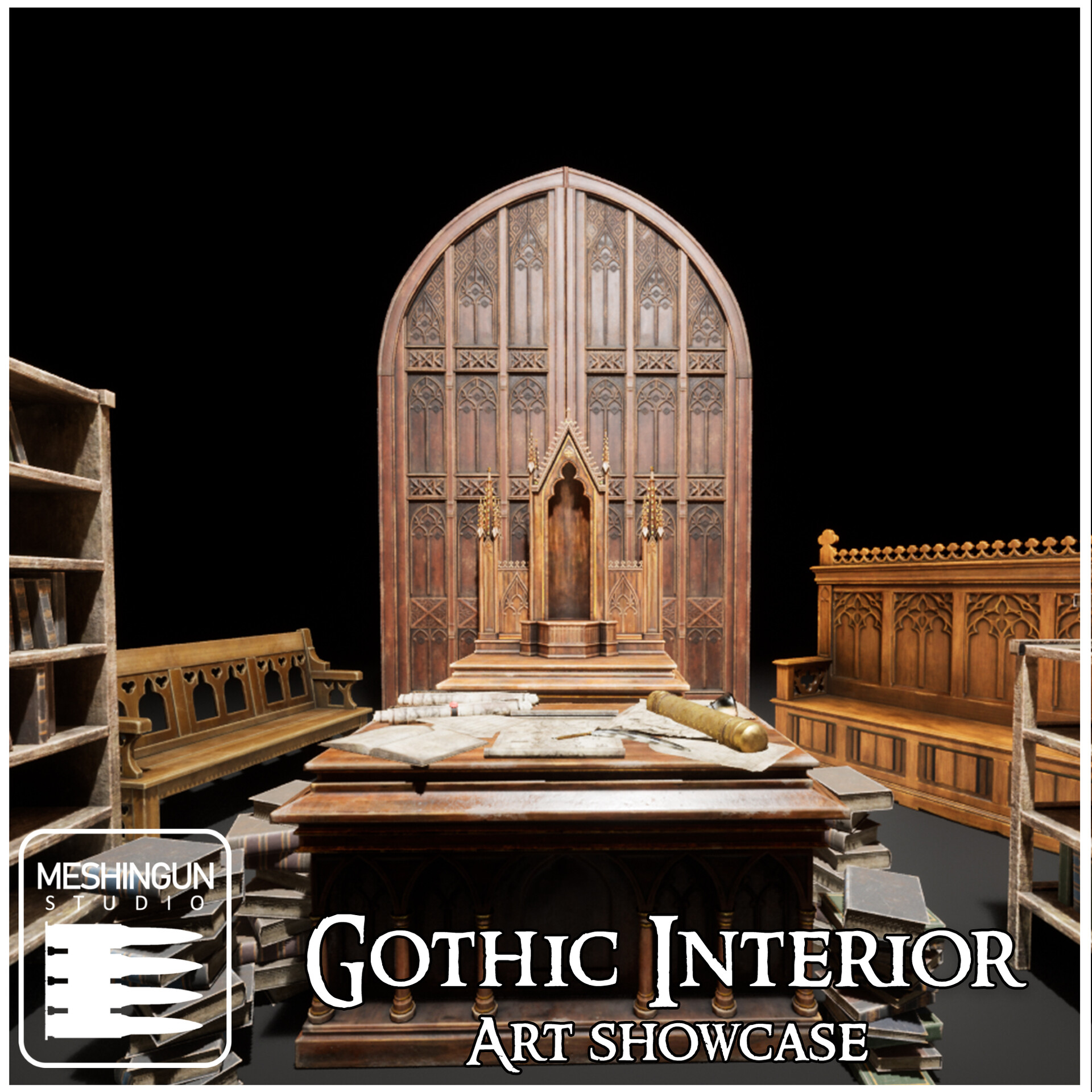 ArtStation Gothic Interior Megapack Art Showcase Furniture and