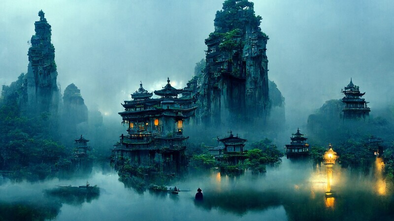 artstation-ice-magic-ancient-chinese-village-generated-by-midjourney