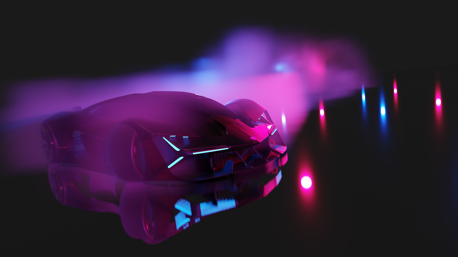 Artstation - Car Drift - Car Rig, Synthwave Lighting And Smoke Sim Demo