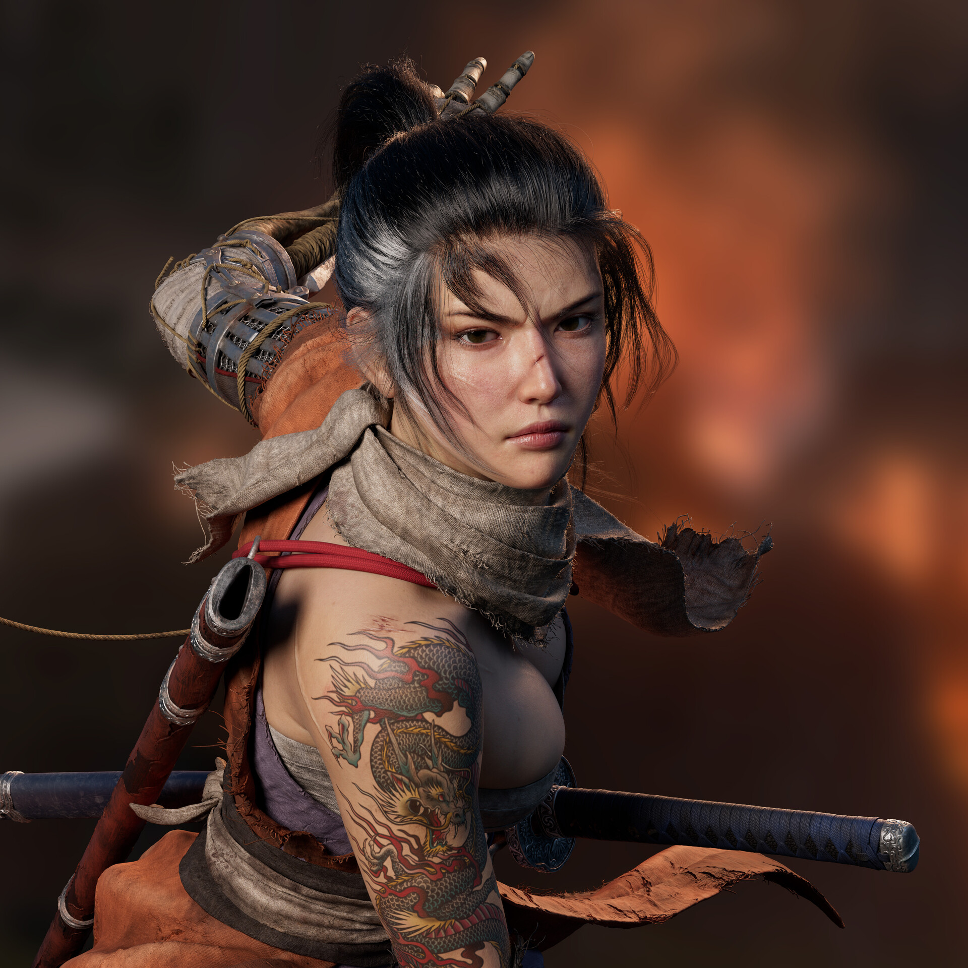 ArtStation SEKIRO LADY WOLF COMPLETE RENDER   Ginyang Chia Ginyang Chia Mfront 