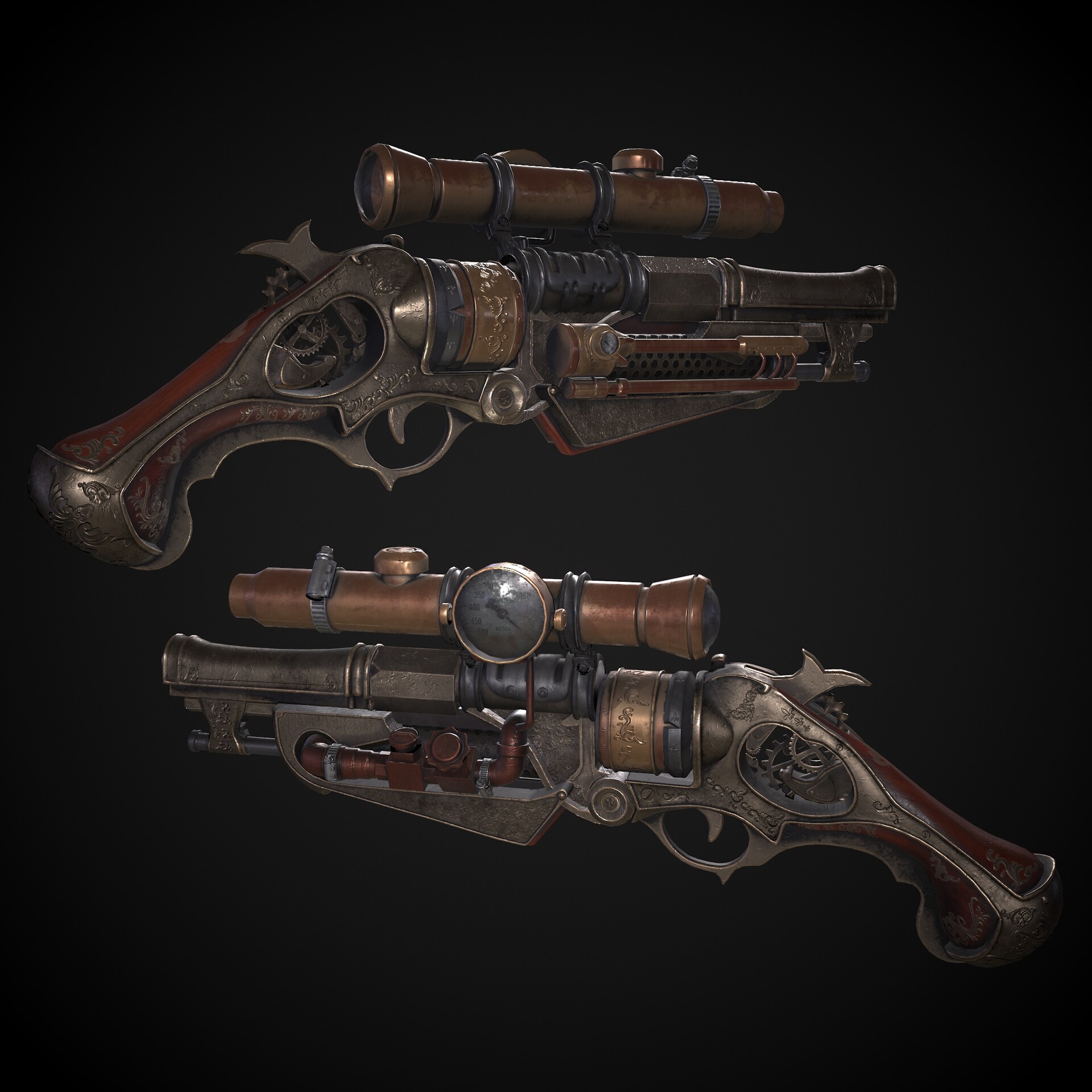 Artstation steampunk gun game asset