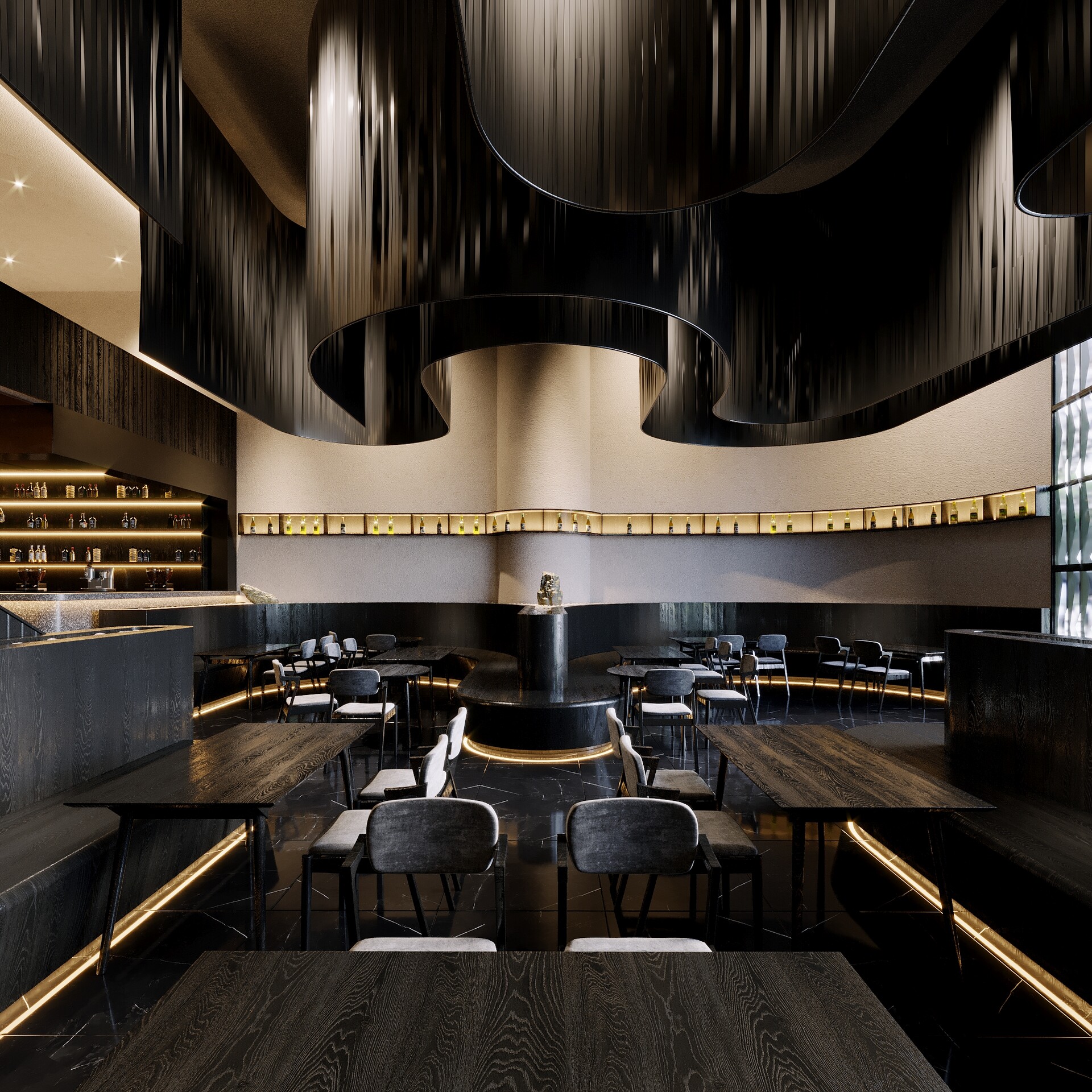 Black Restaurant Design  ( 3Ds MAX - Blender - Cinema4D - FBX - OBJ )