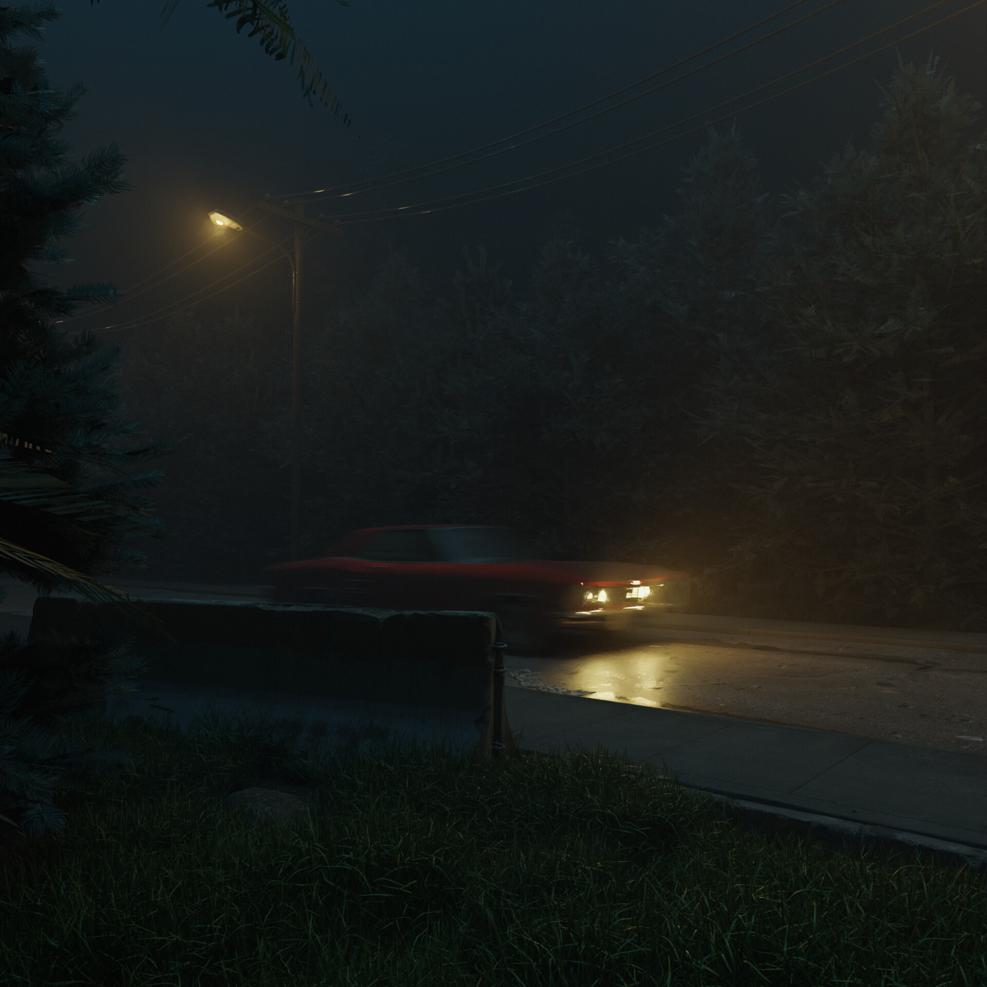 ArtStation - Cinematic, forest, night road, mist ambient made in Blender