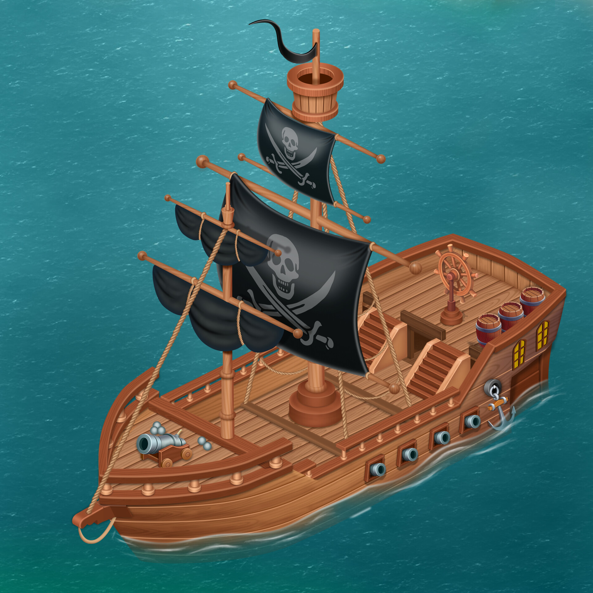 ArtStation - Isometric stylized Pirate Ship in sea.