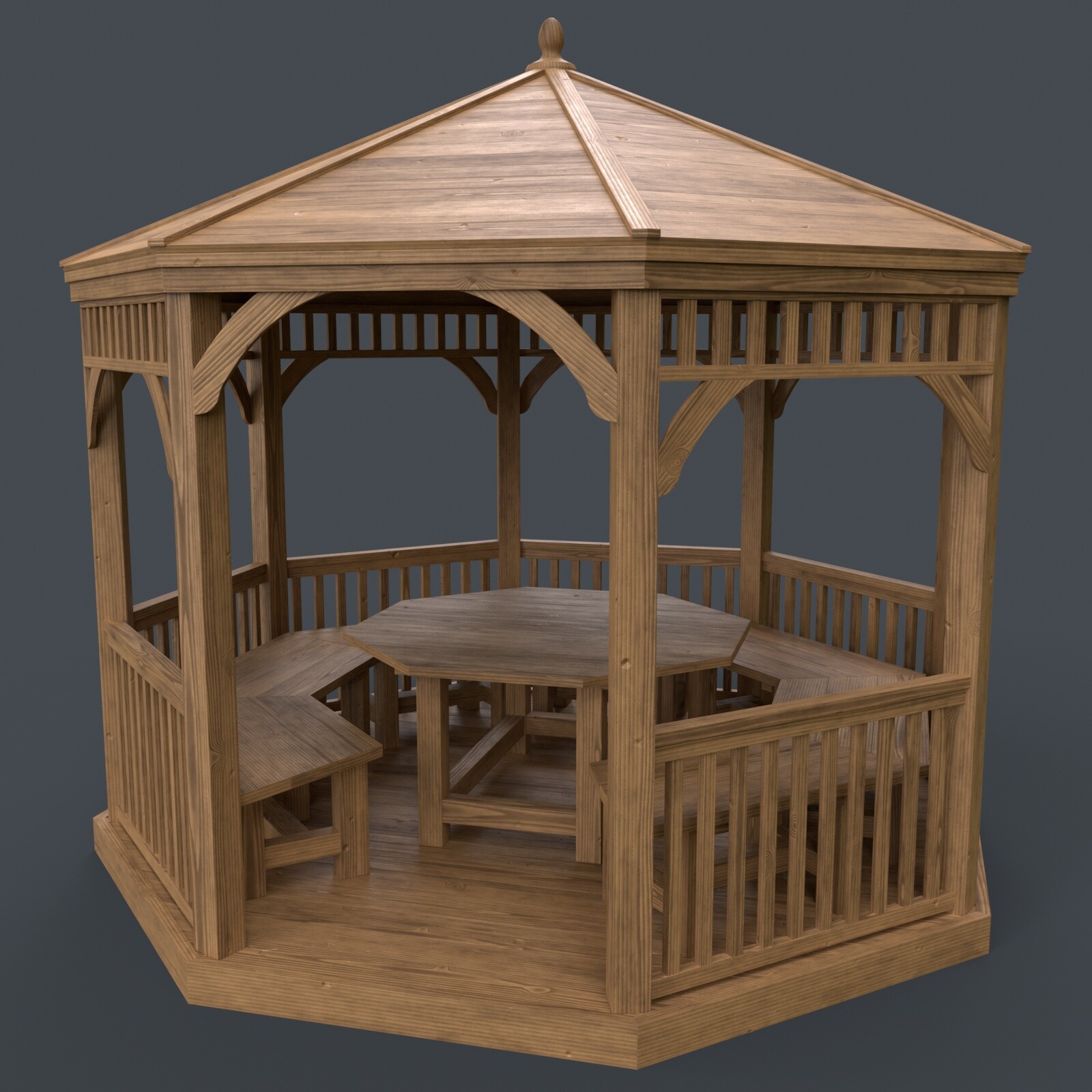 ArtStation - PBR Wooden Pergola Gazebo E1