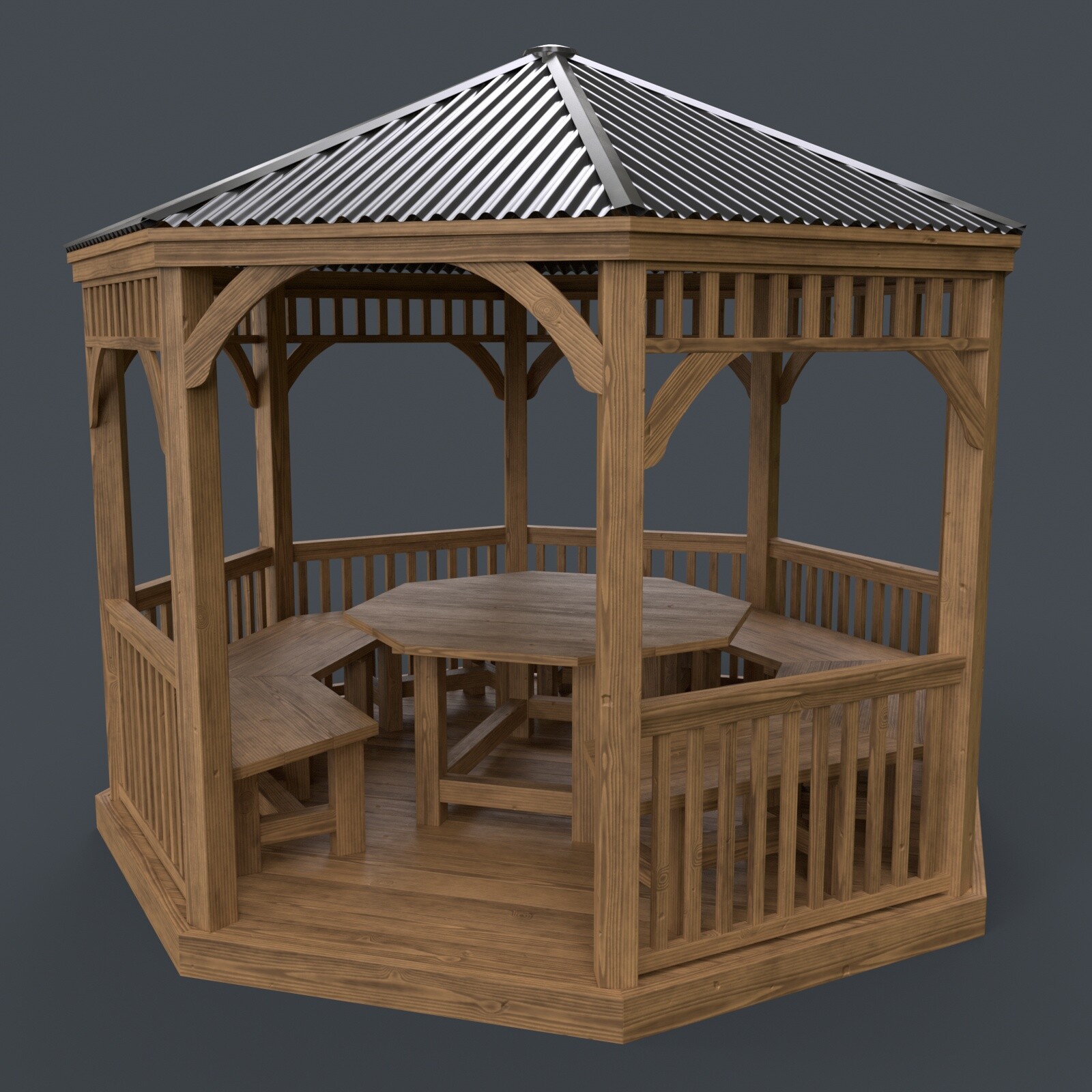 ArtStation - PBR Wooden Pergola Gazebo E2