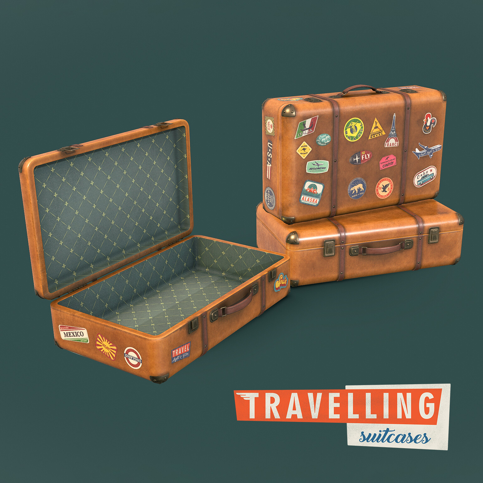 3D model Vintage travel trunk VR / AR / low-poly