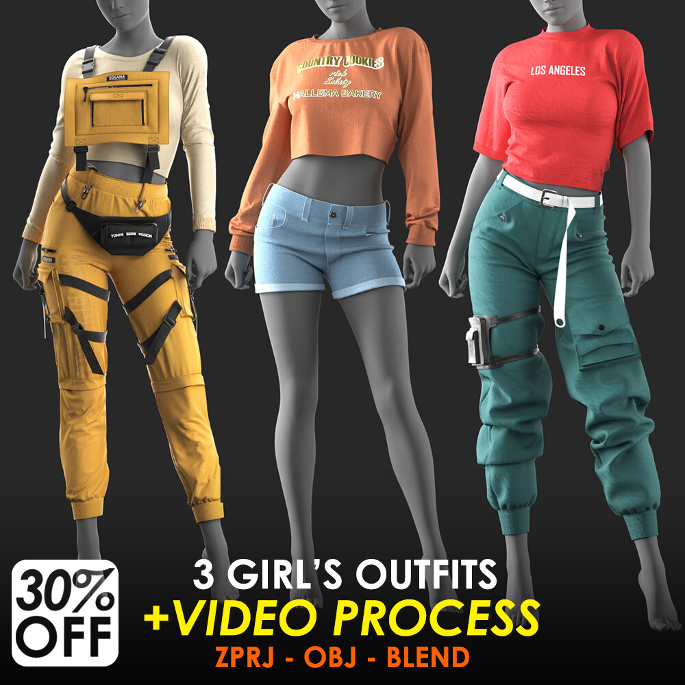 ArtStation - 3 Girl's Outfits VOL 2 - Marvelous / CLO Project file