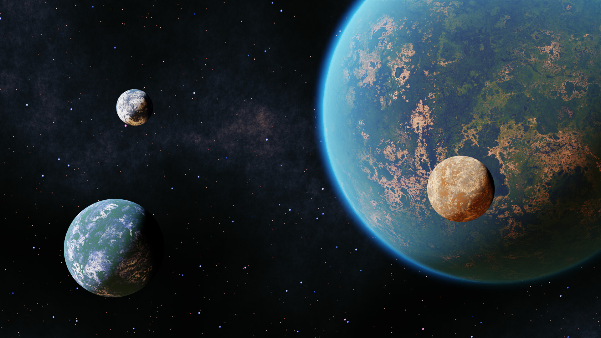 Artstation - Exoplanet Kepler - 40292 And Its Three Planetoids (iridia 