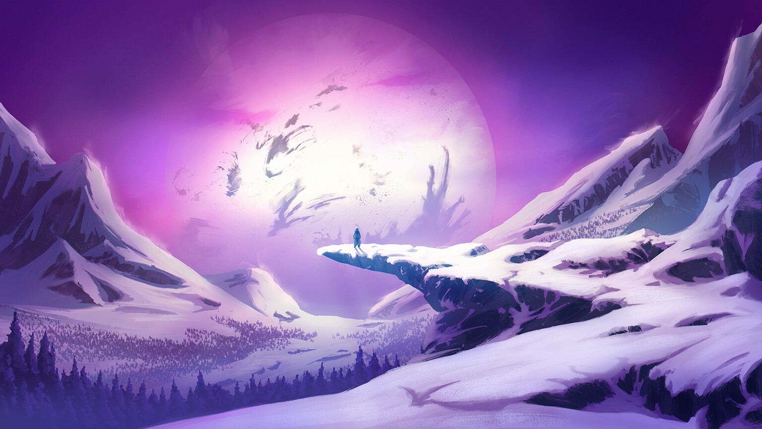 [Commission] Wallpapers of snowy mountains with The Traveler