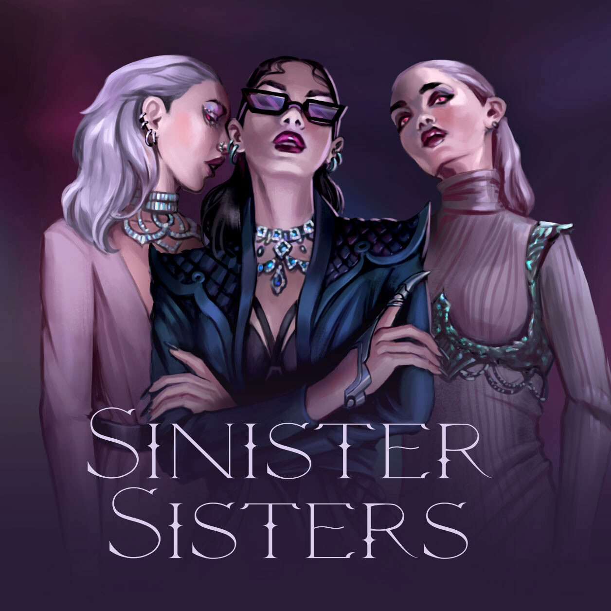 Character design: Sinister sisters. Villains in a cyberpunk nightclub 