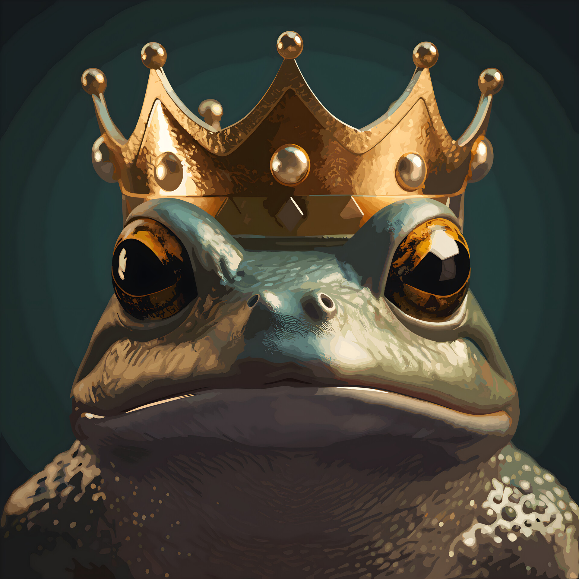 ArtStation - an artistic frog portrait in a golden crown painting