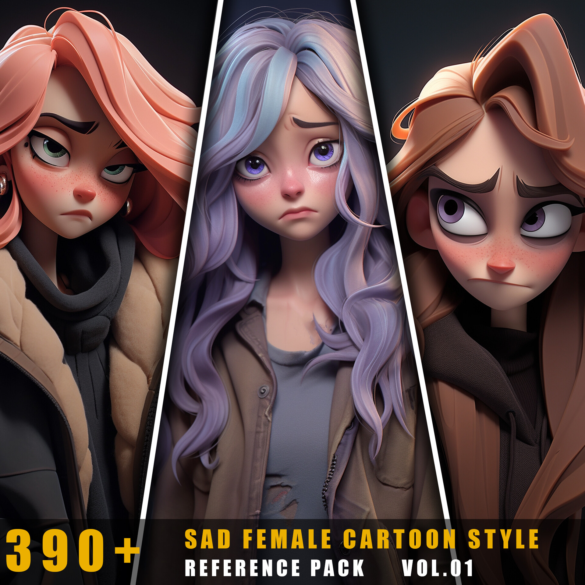 ArtStation - 390+ Sad Female Cartoon Style - References Pack Vol.01