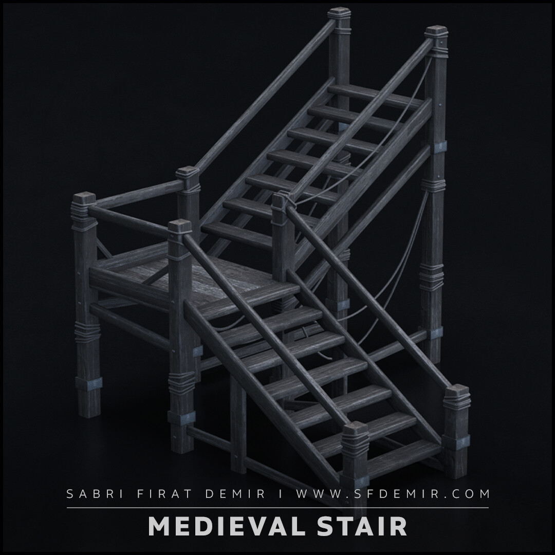 Medieval Stair 3D Asset/Model PBR Low Polygon