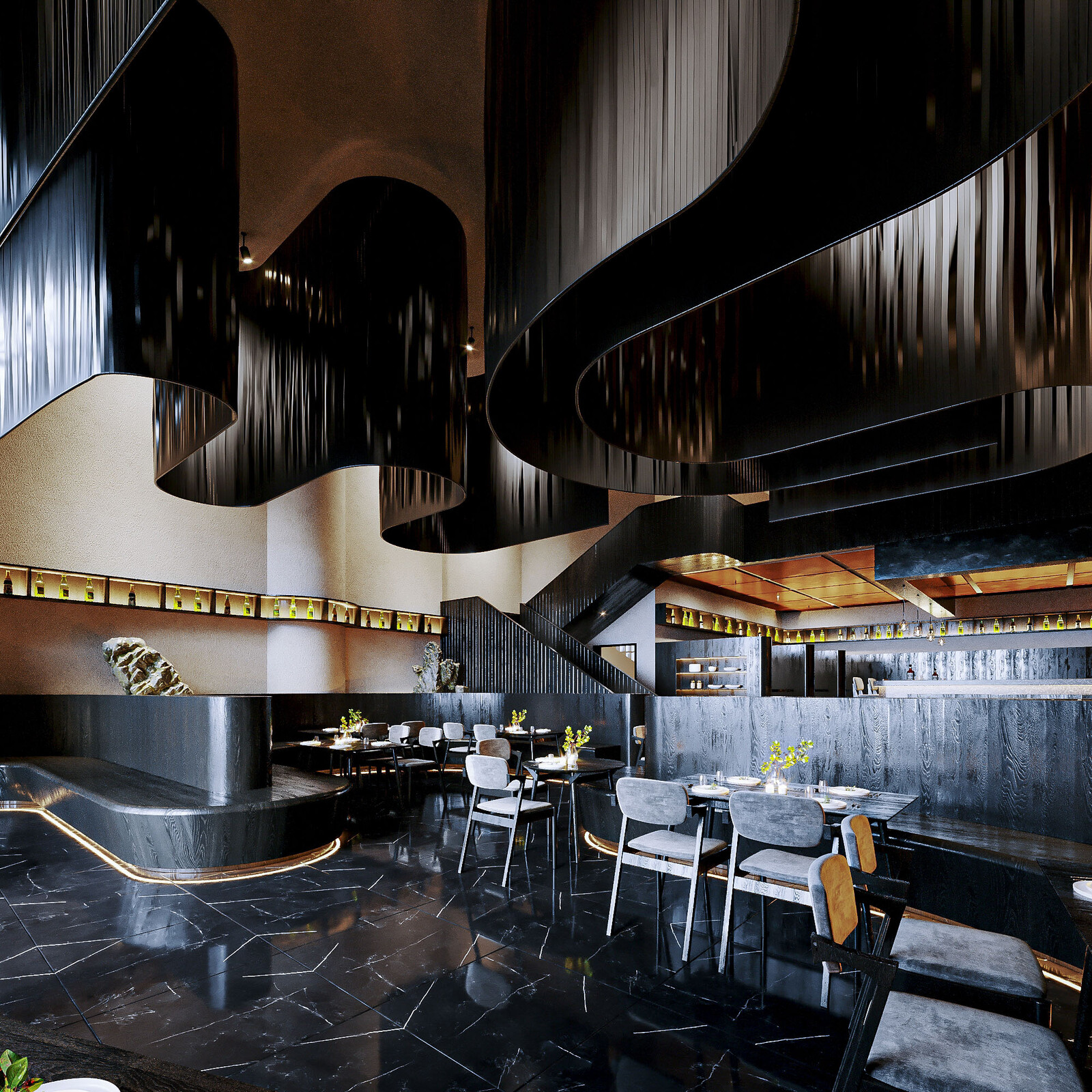 Black Restaurant Design [Unreal Engine - 3Dsmax - Cinema4D -Blender]