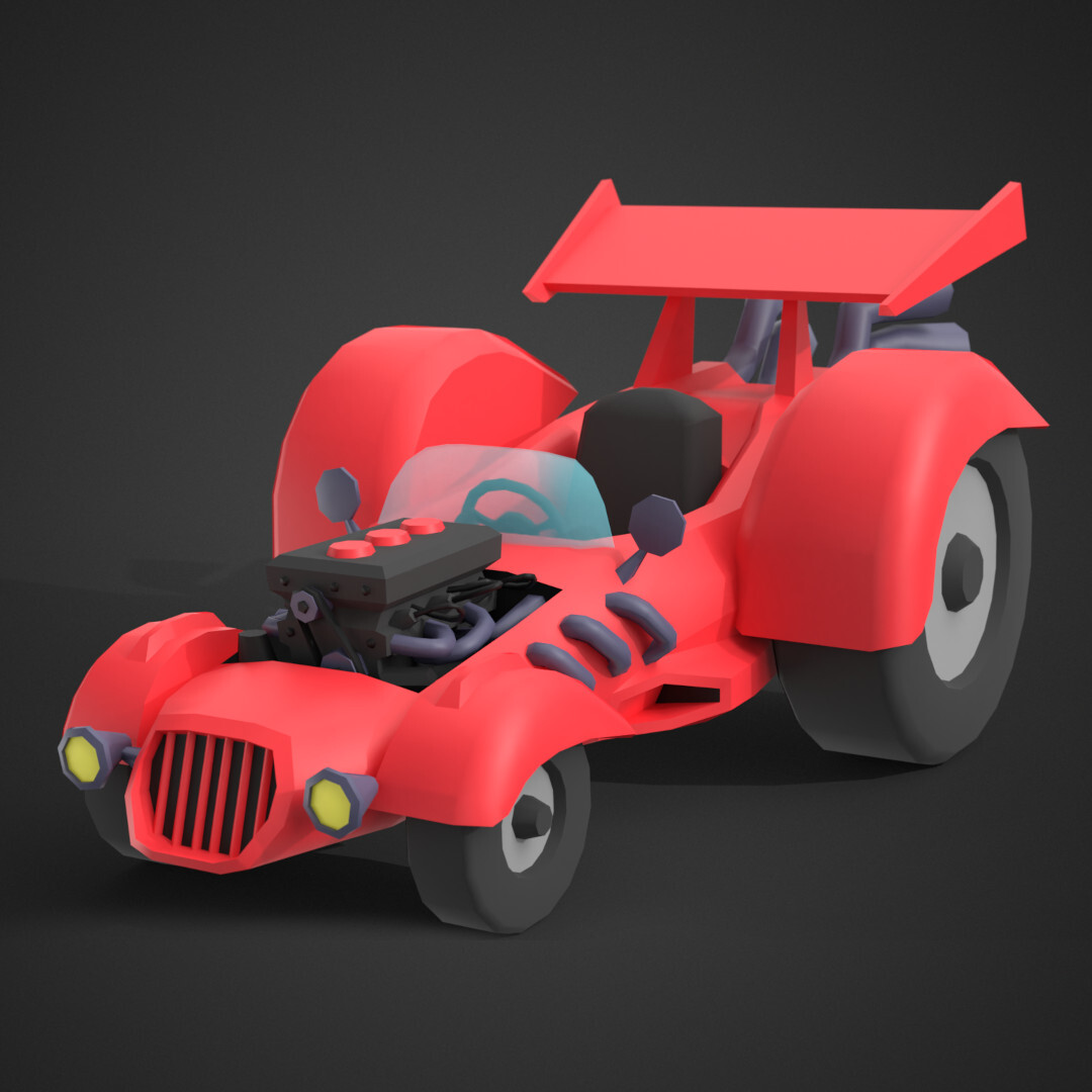 ArtStation - Cartoon Hot-Rod Racing Car Low-poly 3D model