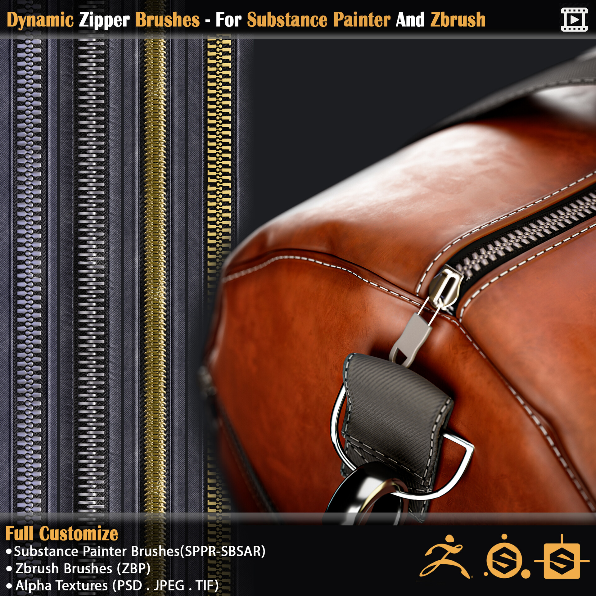 ArtStation Dynamic Zipper Brushes For Substance Painter And Zbrush