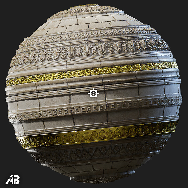 Marble & Gold Trim Sheet - With Examples - 100% Substance Designer. 