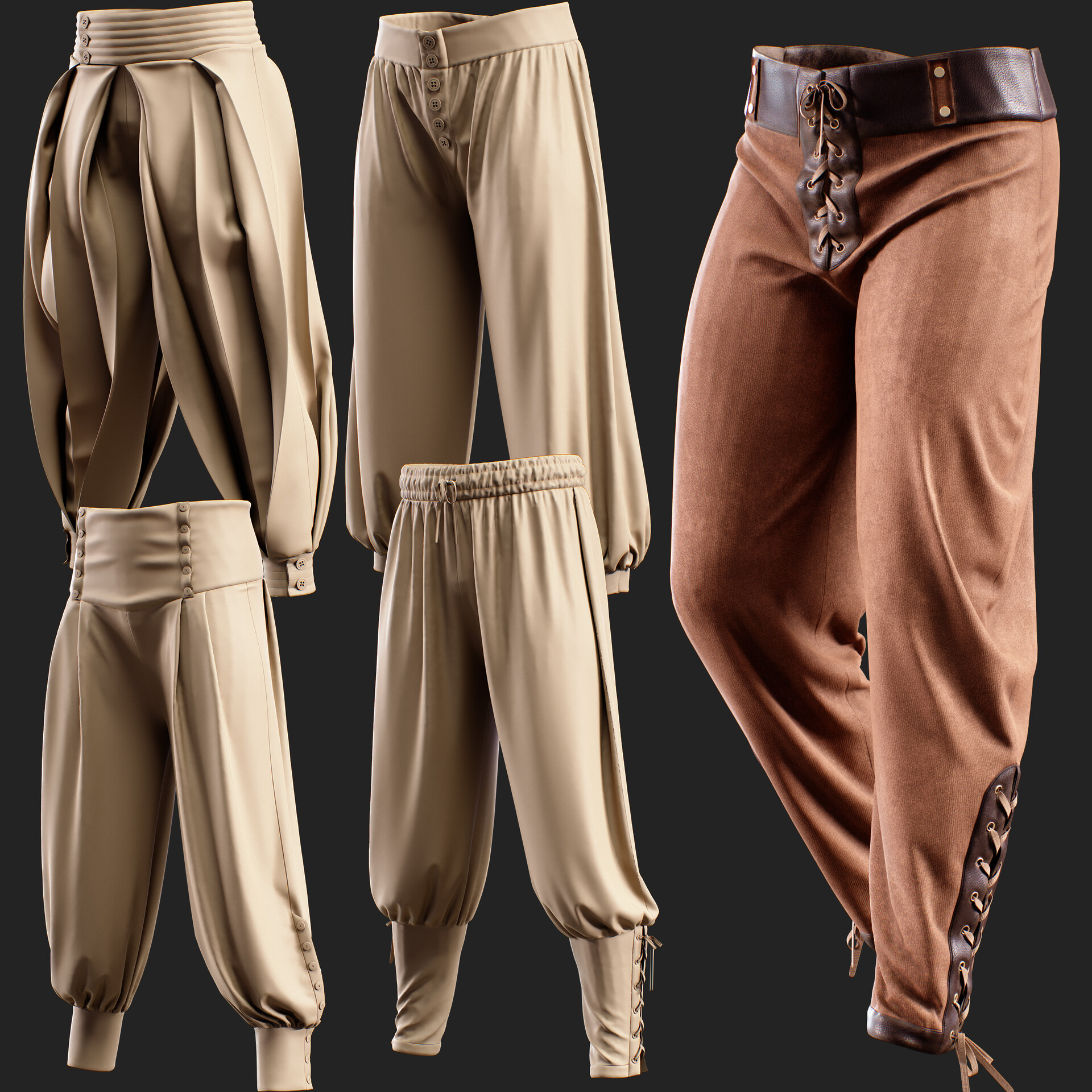 ArtStation - 5 Medieval Women's Pants/Marvelous Designer-Clo3D(ZPRJ + FBX +  OBJ)