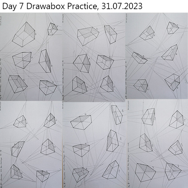 ArtStation - Day 7 - Drawabox Practice (250 Box Challenge, Boxes 73-108)