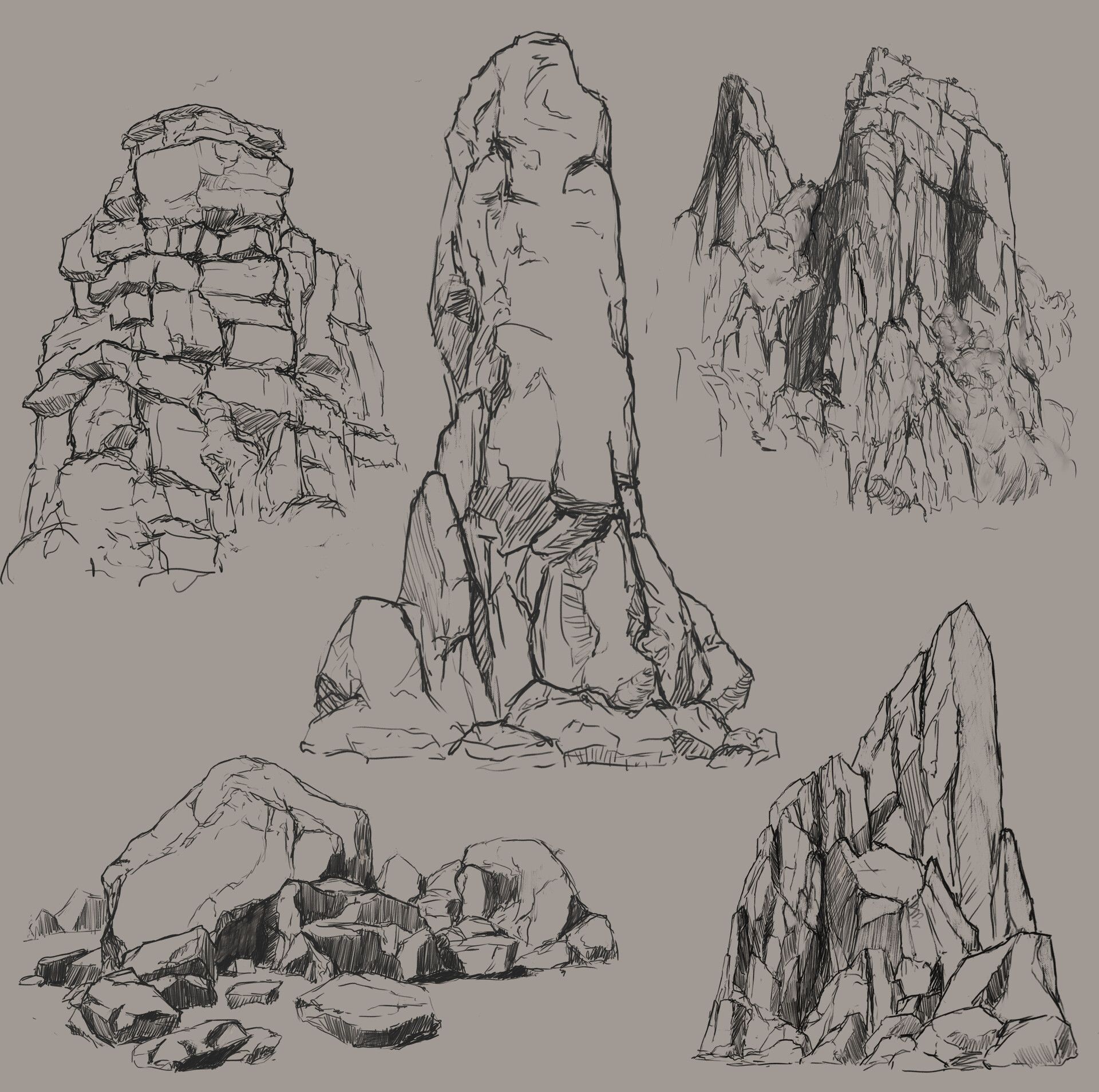 ArtStation - Rocks_study_linedrawing