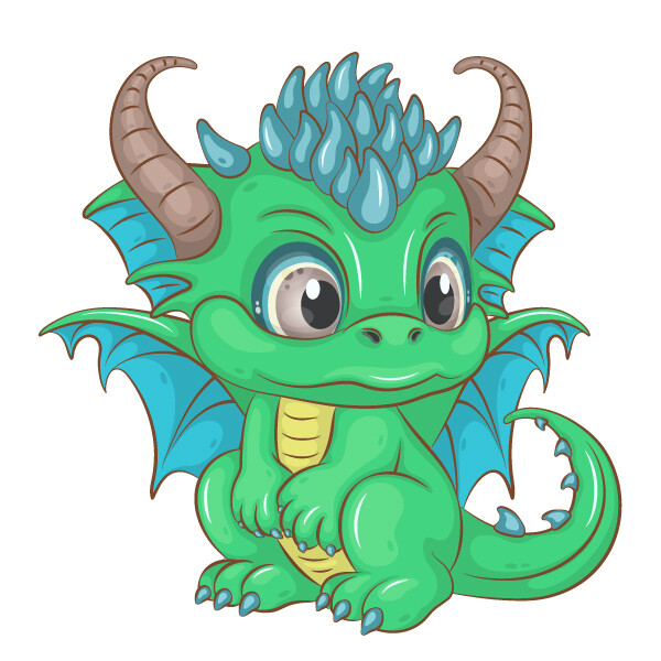 ArtStation - Cartoon green dragon. Fantasy clipart.