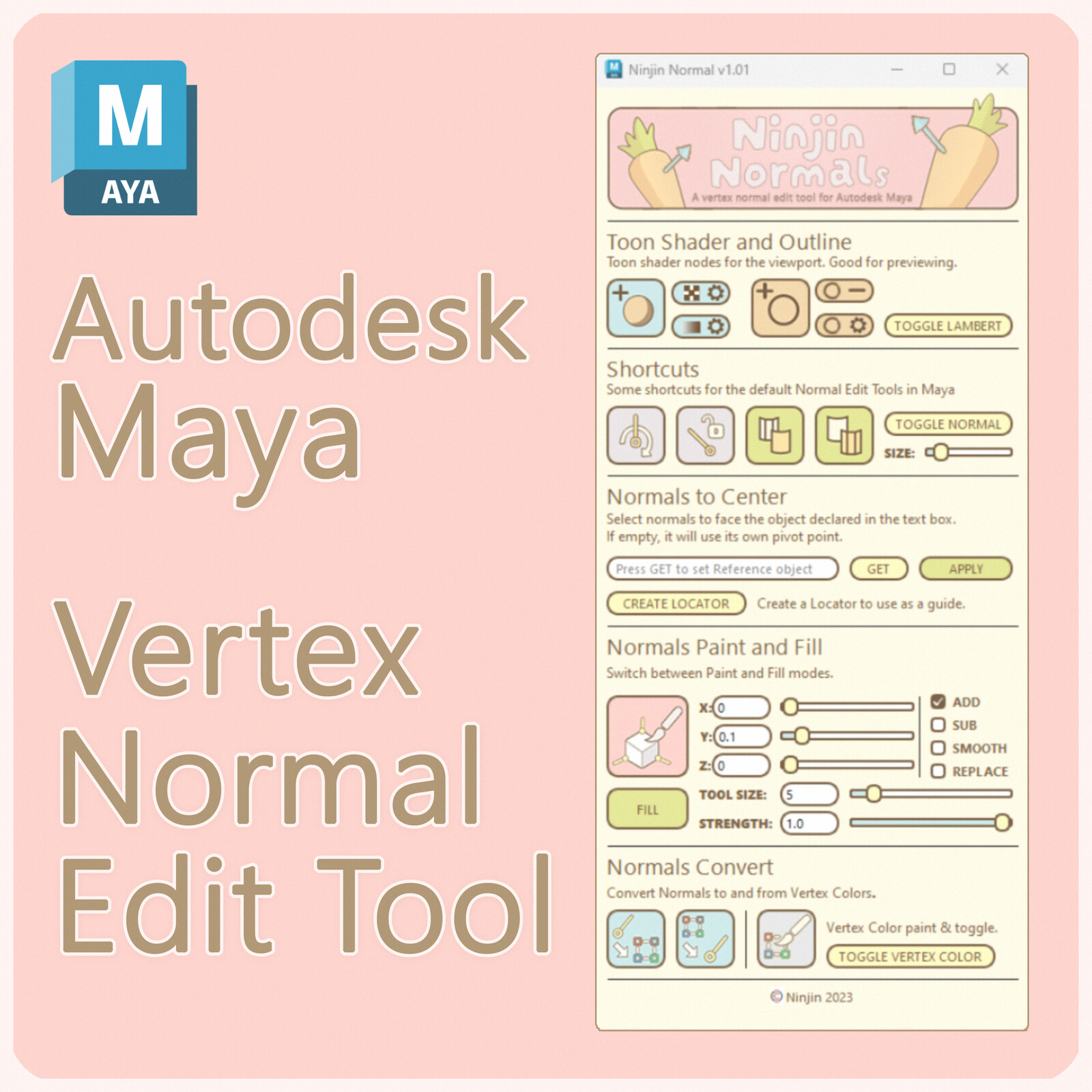 Ninjin Normals | Vertex Normal Edit Tool for Maya | UI