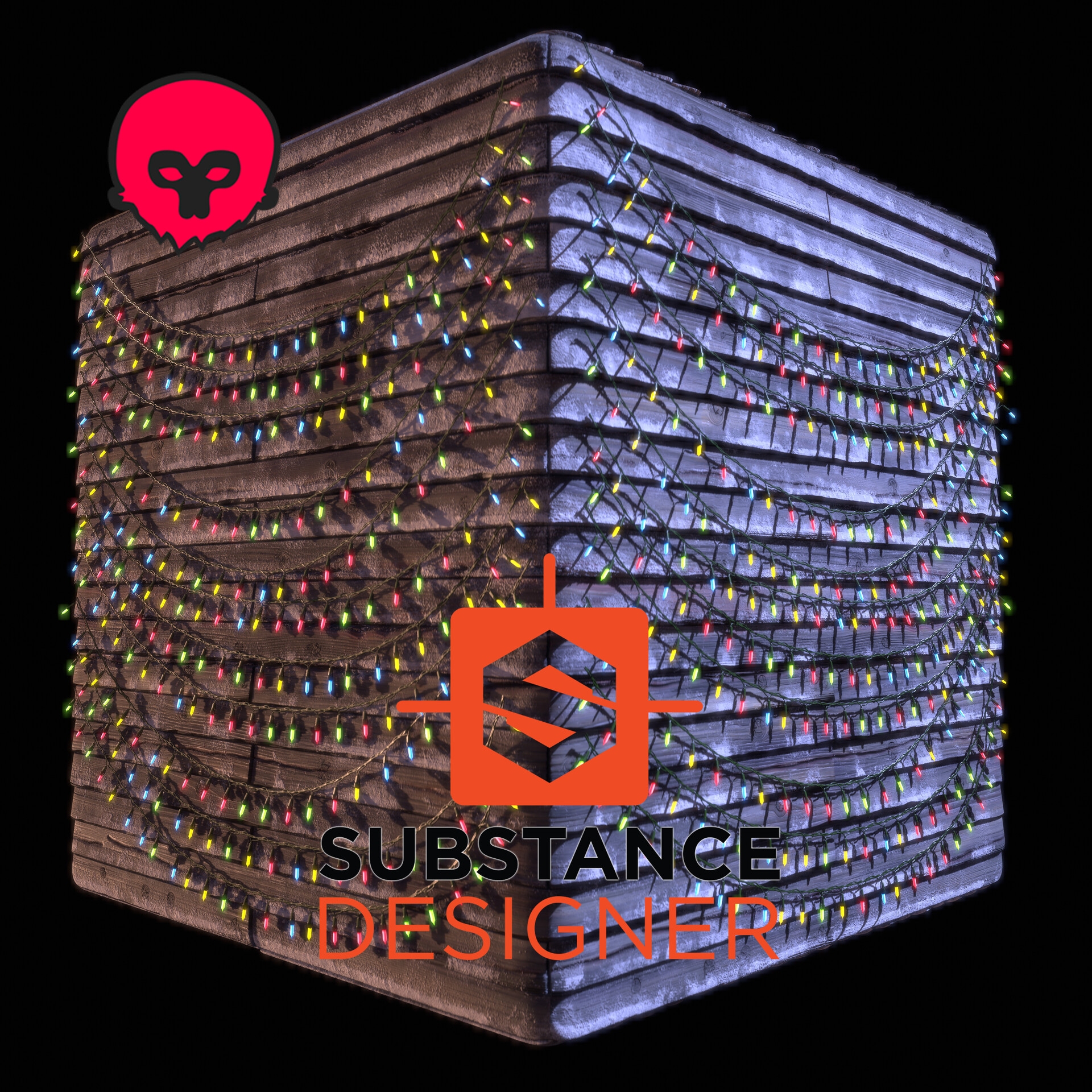 ArtStation Christmas Lights on Wood