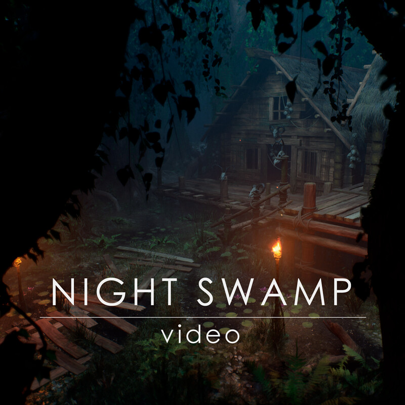 Night Swamp. UE5 scene. Video