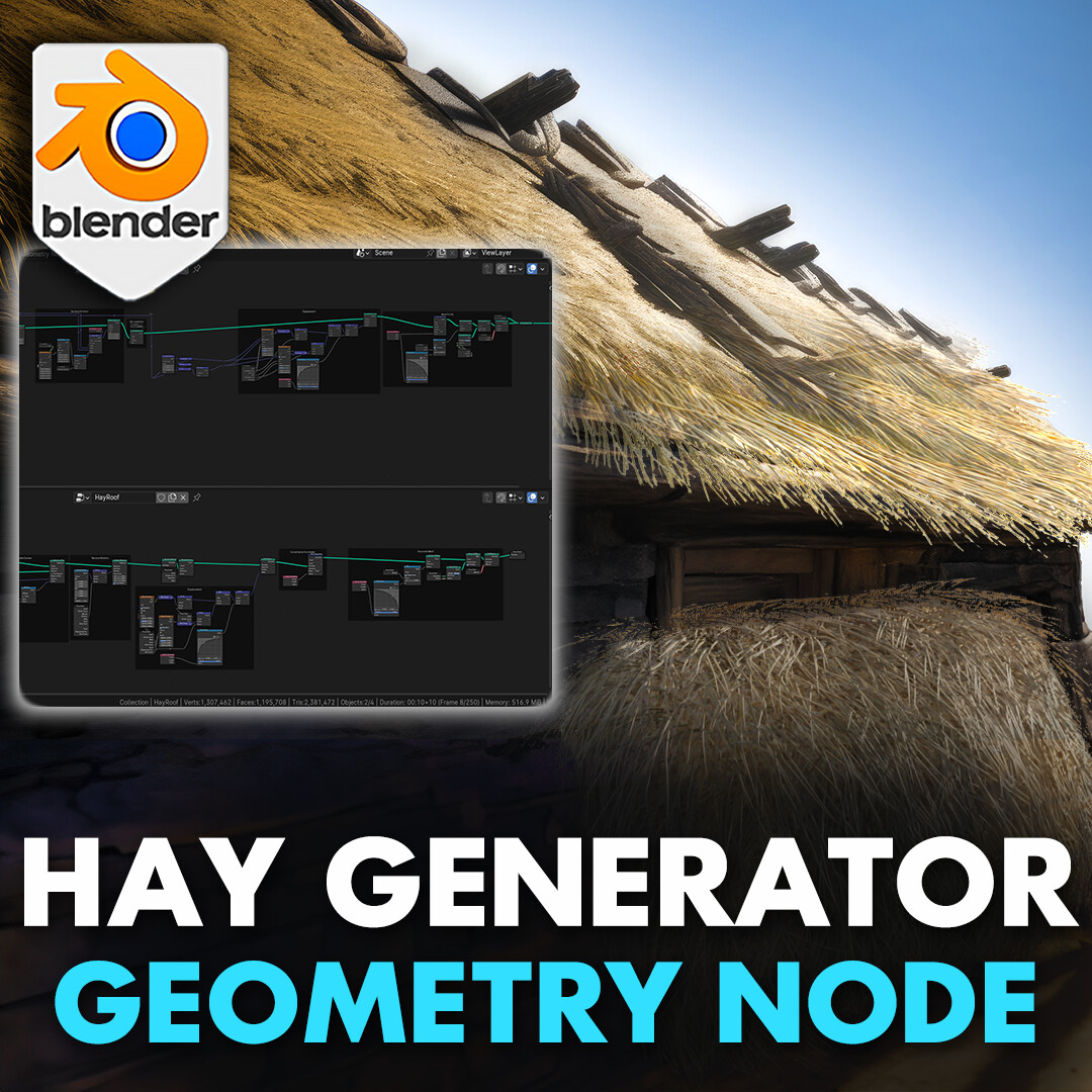 ArtStation - Blender 4 Hay Roof Geometry Node