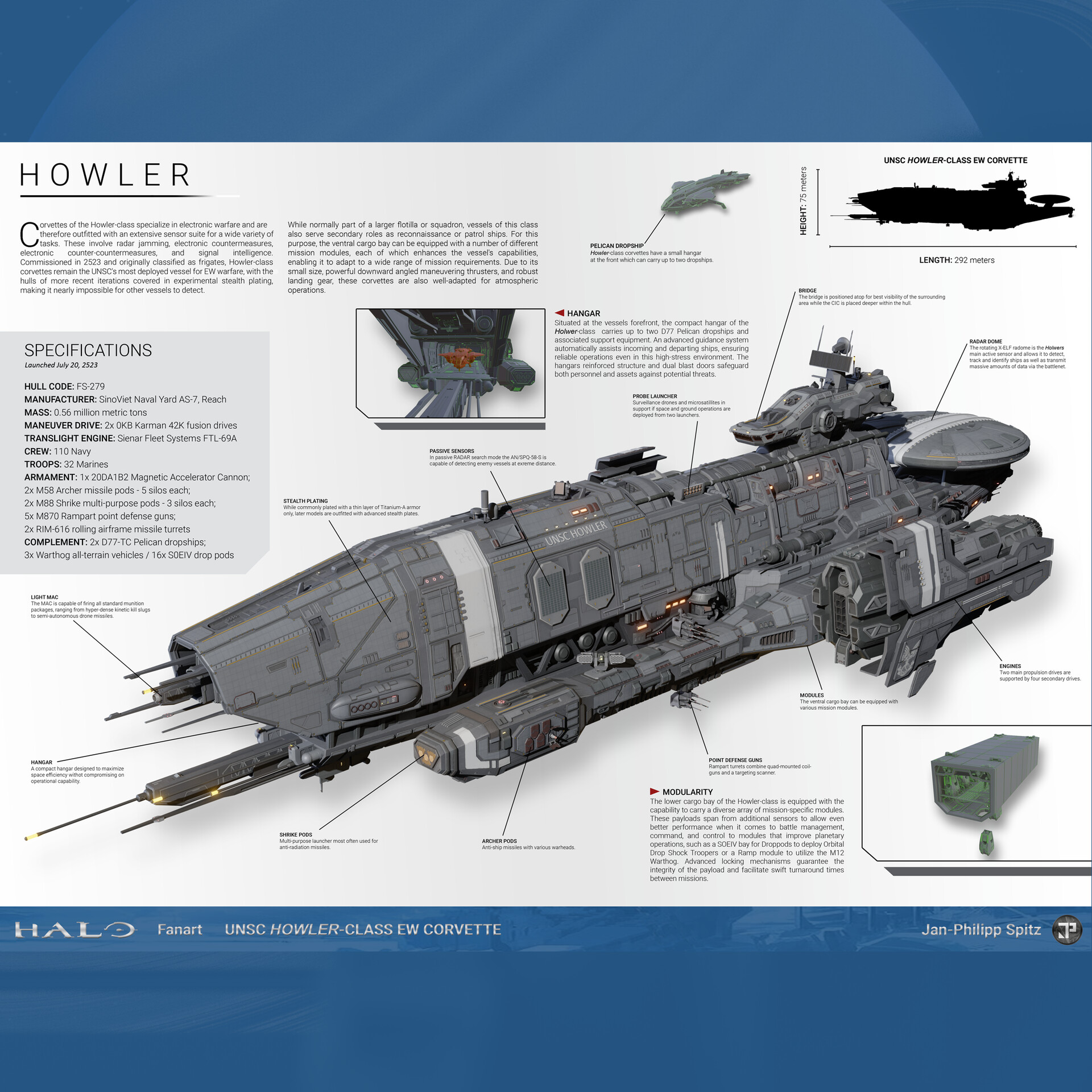 ArtStation - HALO Fanart Warfleet-Page: Howler-class EW Corvette