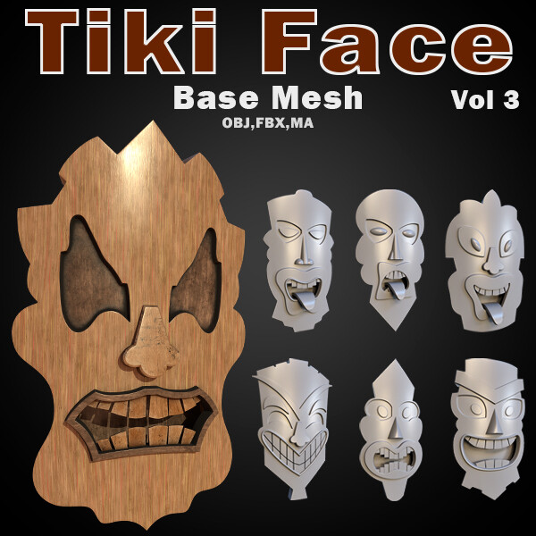 ArtStation - 30 Tiki Face Base Mesh (base and high) Vol 3