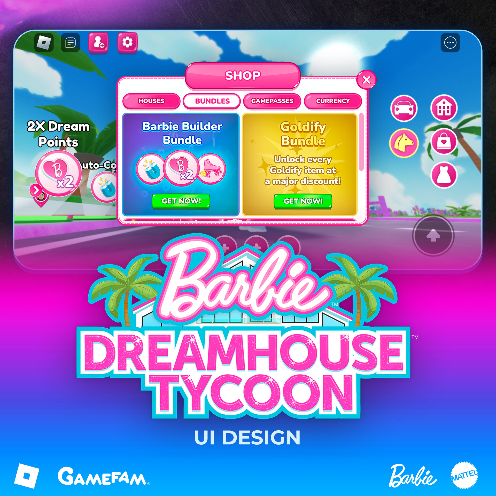 ArtStation Barbie DreamHouse Tycoon on Roblox UI