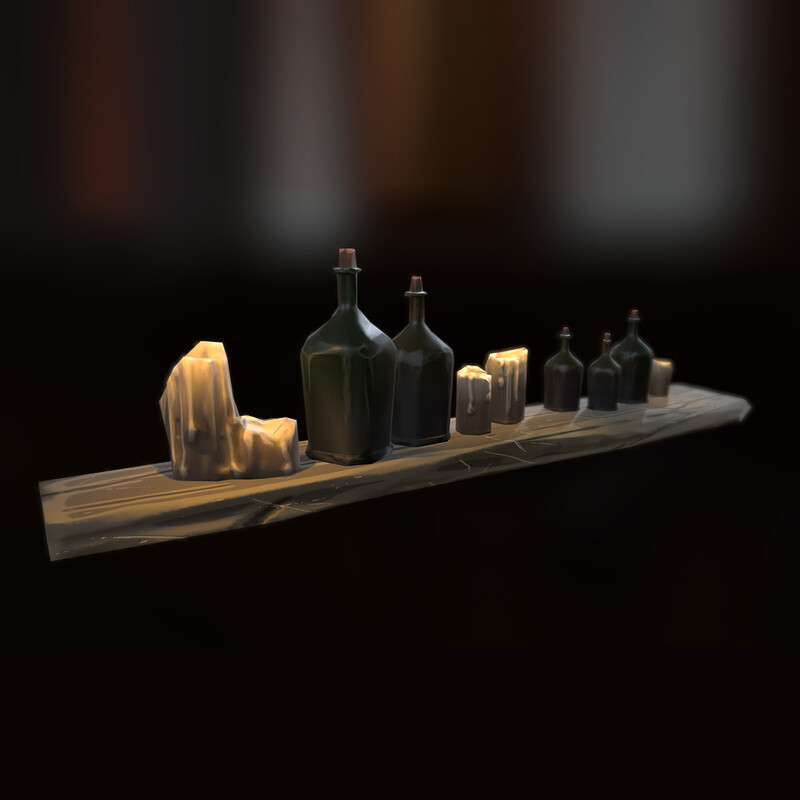 Tavern Bottles and Candles - Stylized Low Poly Props