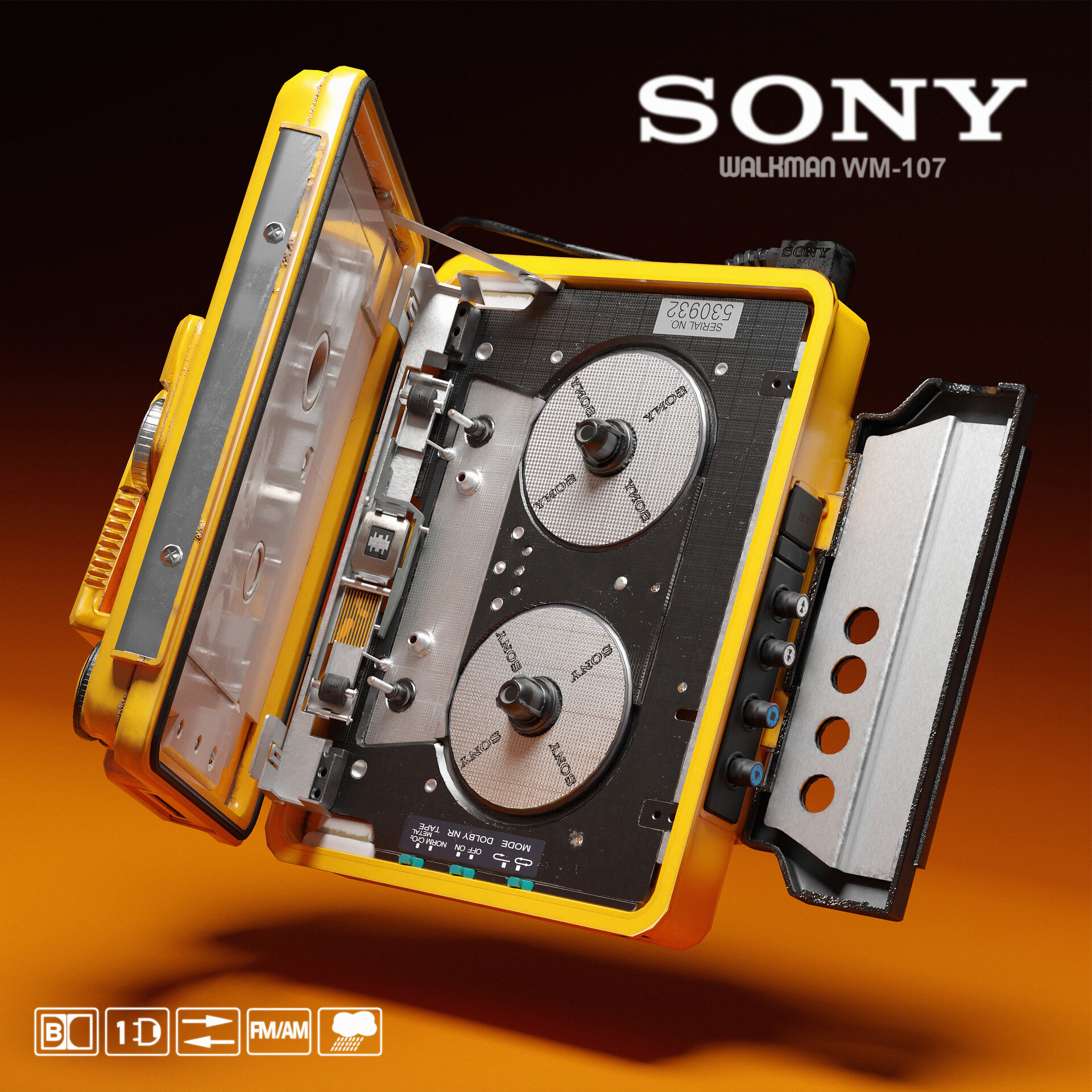 ArtStation - SONY WM-F107 Solar Walkman Stereo Cassette player
