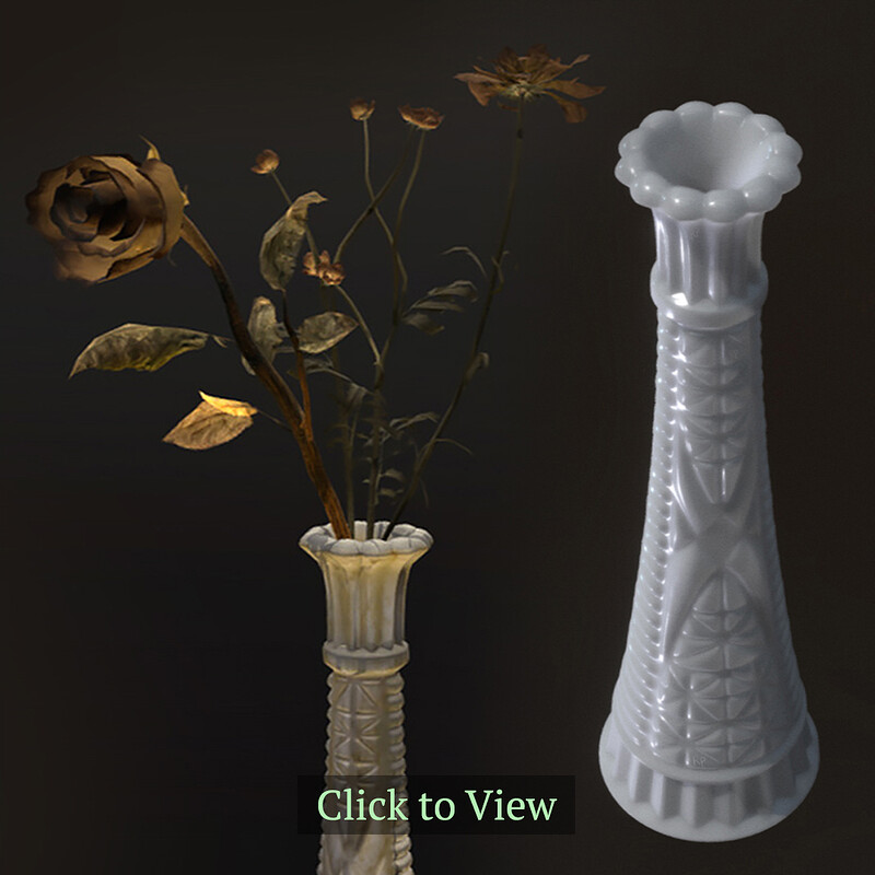 Dead Flowers in Milk Glass Vase - Hero Props