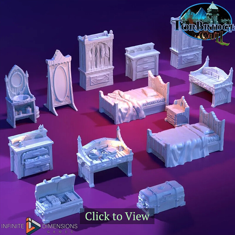 Fantasy Furniture Set - 3D Printable Minis for Tabletop Games