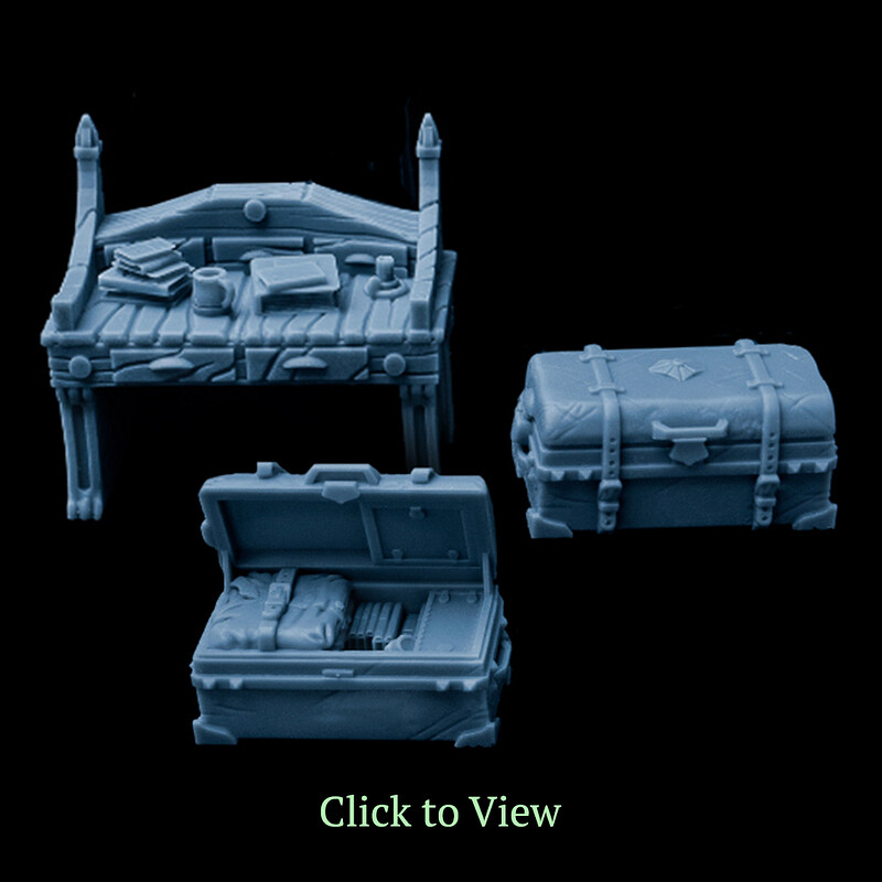 Fantasy Trunk & Work Desk - 3D Printable Minis for Tabletop Games