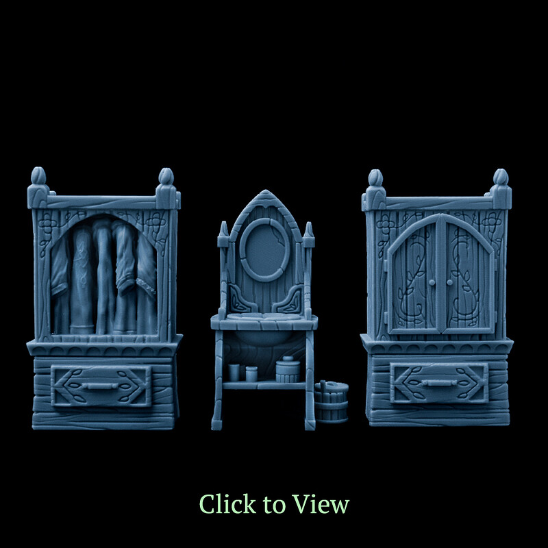 Fantasy Wardrobe & Wash Stand- 3D Printable Minis for Tabletop Games