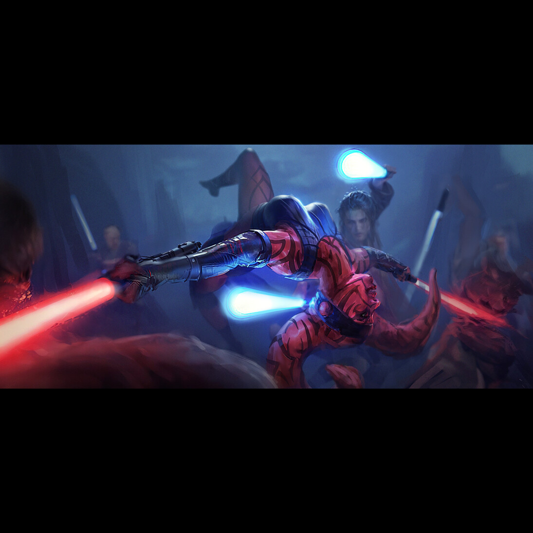 ArtStation Sith girl playfully slices a group of jedi to make sith