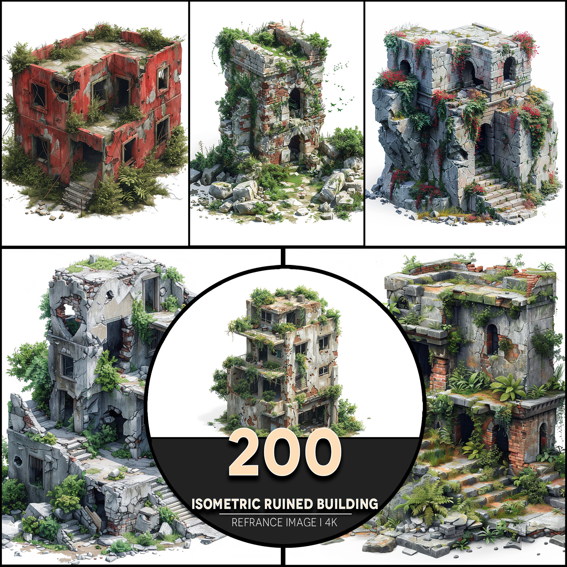 Pixel Ref - Isometric Ruined Building 4K Reference/Concept Images