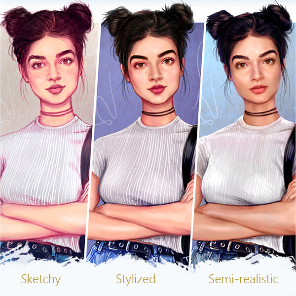 Same character, 3 styles