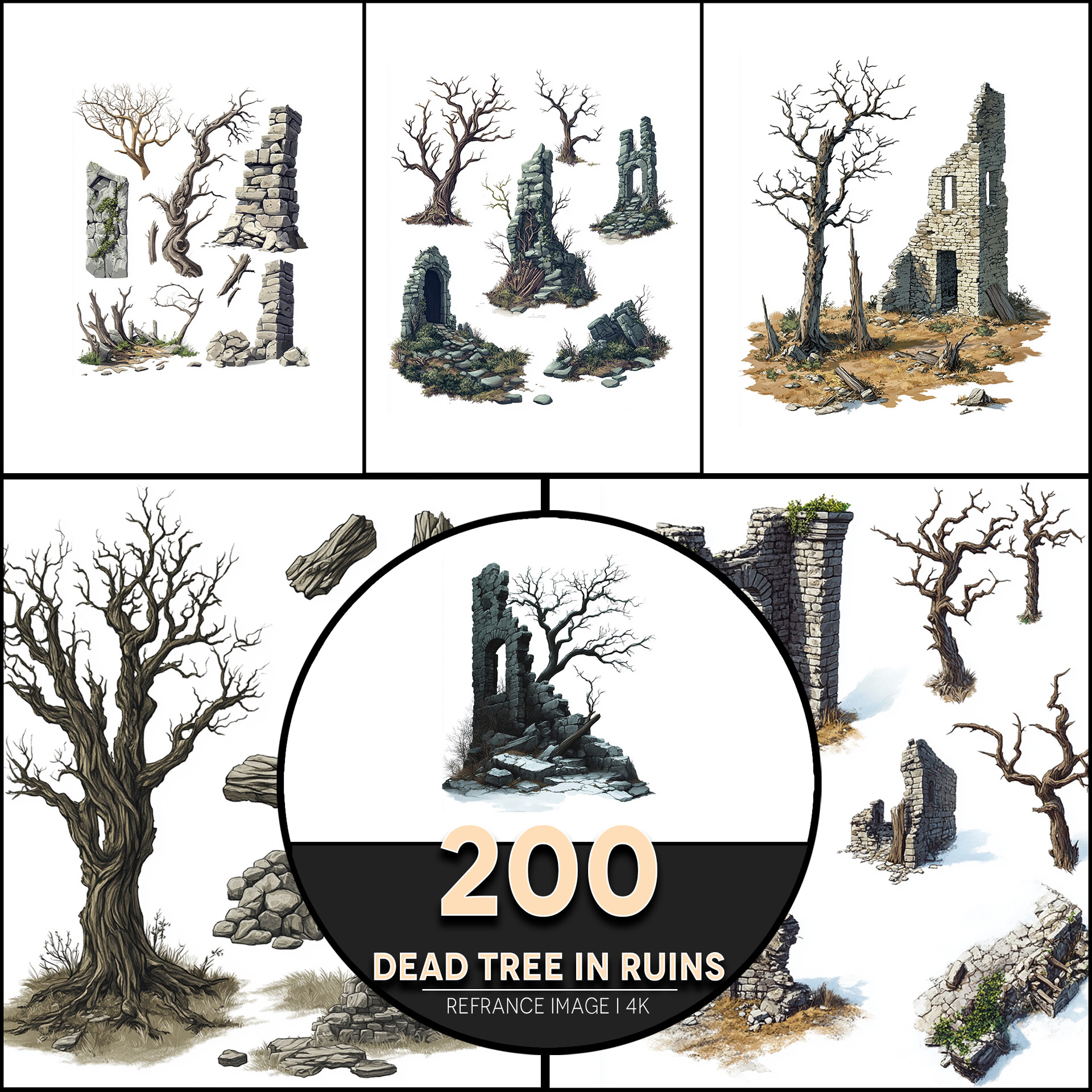 Pixel Ref - Dead Tree in Ruins 4K Reference/Concept Images