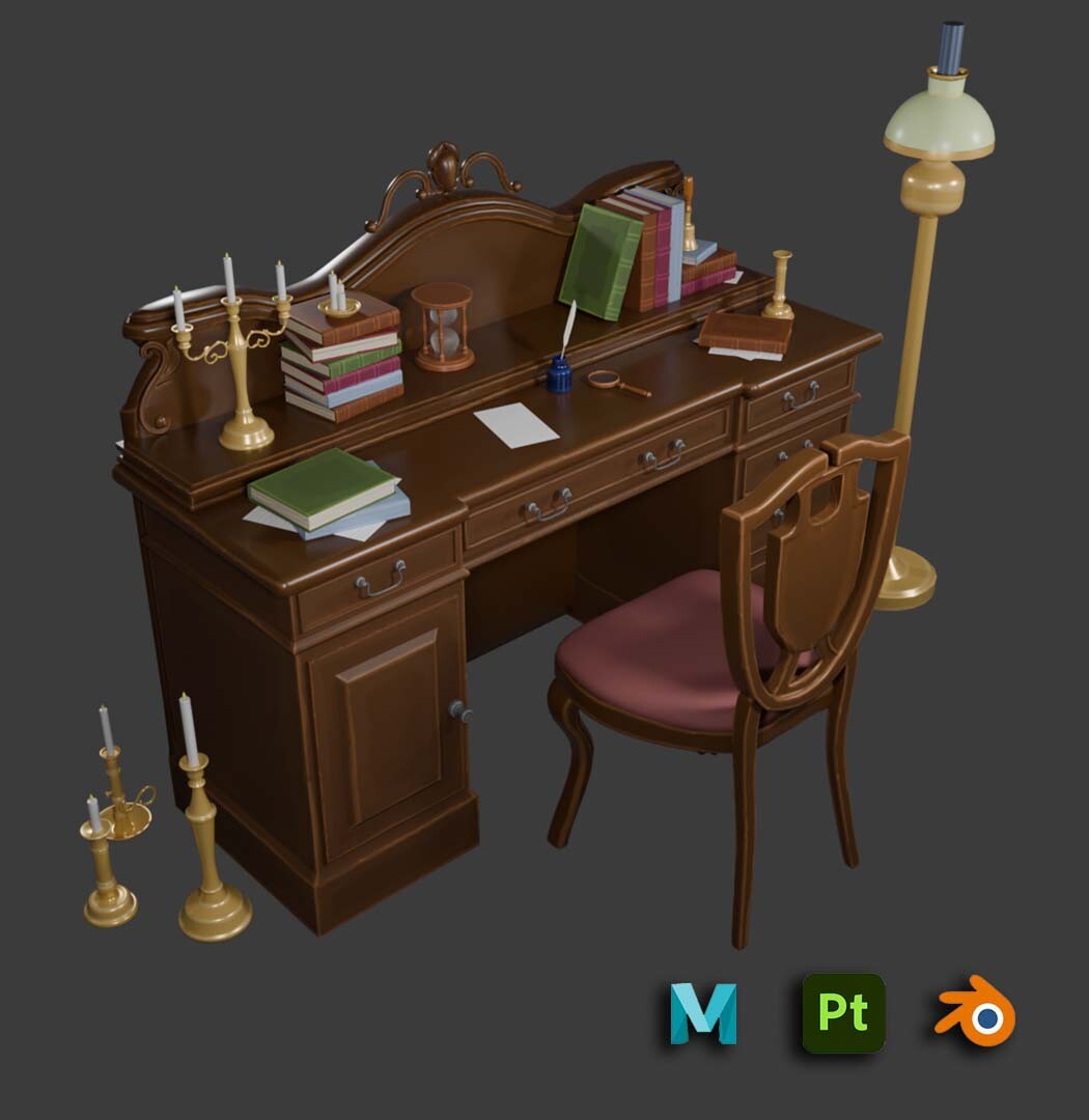ArtStation - Antique reading Table Set