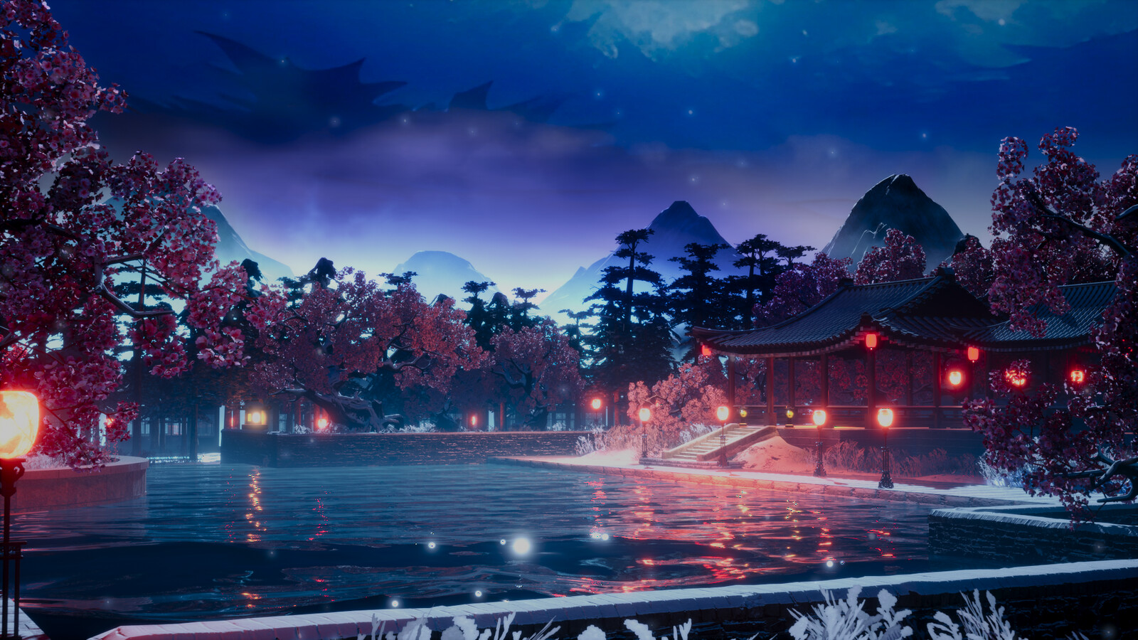 Moonlit Blossom - Asian Fantasy Environment (Night Version)