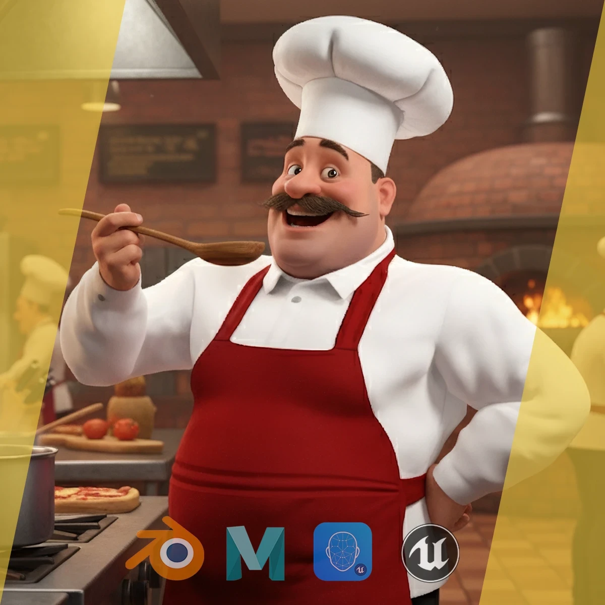 Cartoon Cook with Apron Fully Rigged Stylized Cartoon Chef