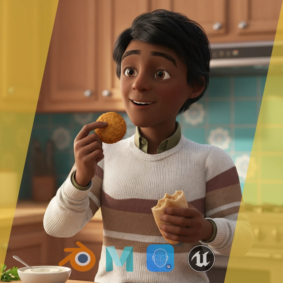 Stylized Indian Toon - RealTime Rigged Cartoon Male 3D Character asian Low-poly model